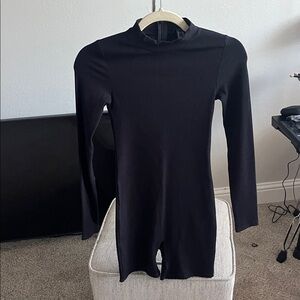 Black Ribbed Long Sleeve Bodysuit
